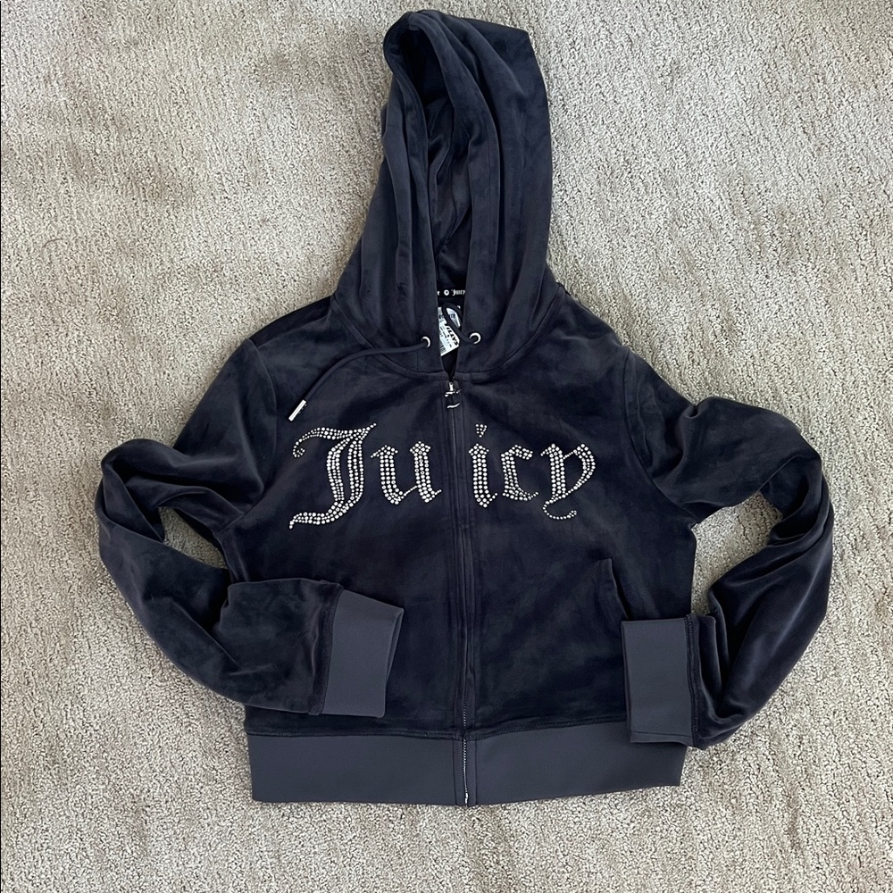 Velour Zip Hoodie & Drawstring Joggers Set - Charcoal - Picture 4 of 6